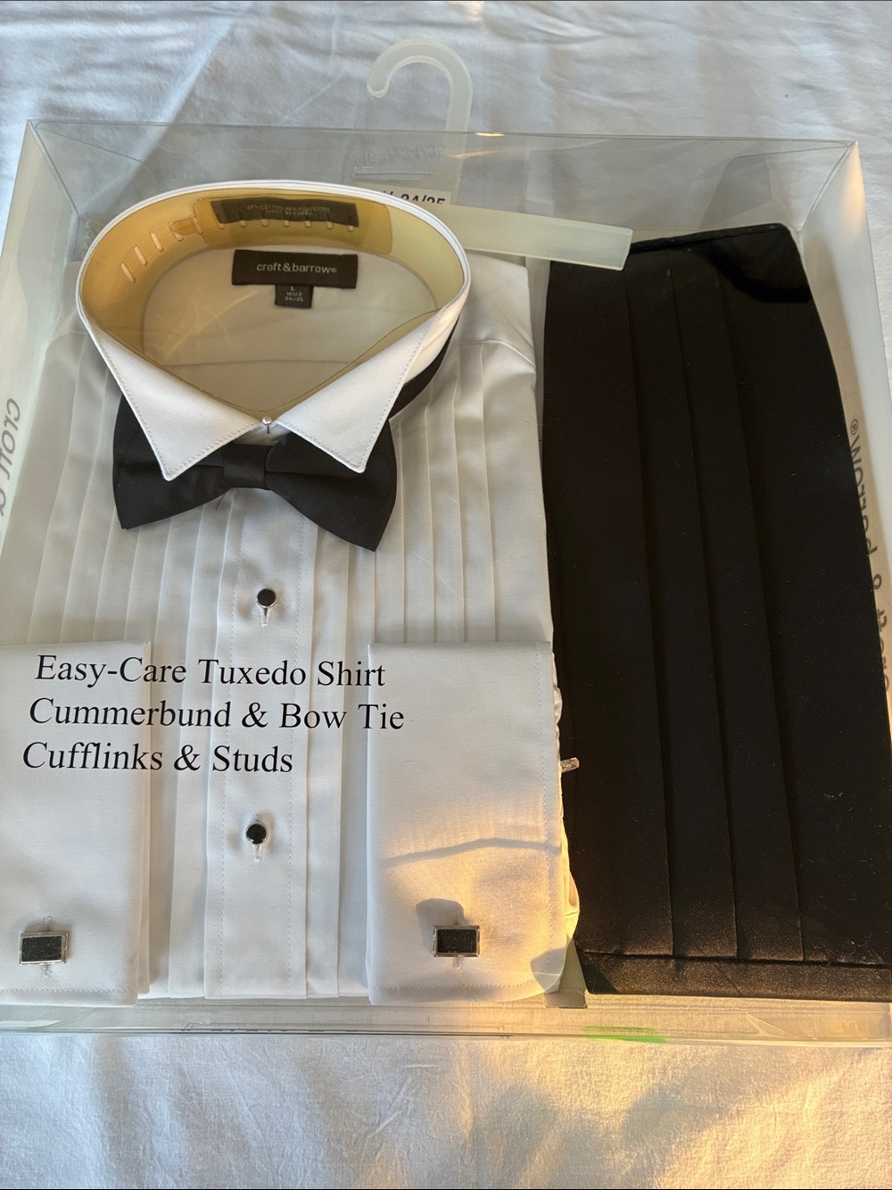croft & barrow White Tuxedo Shirt with Black Bow Tie & Cummerbund